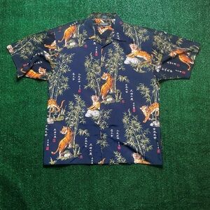 Koman Navy Blue Tiger Print Men's Shirt